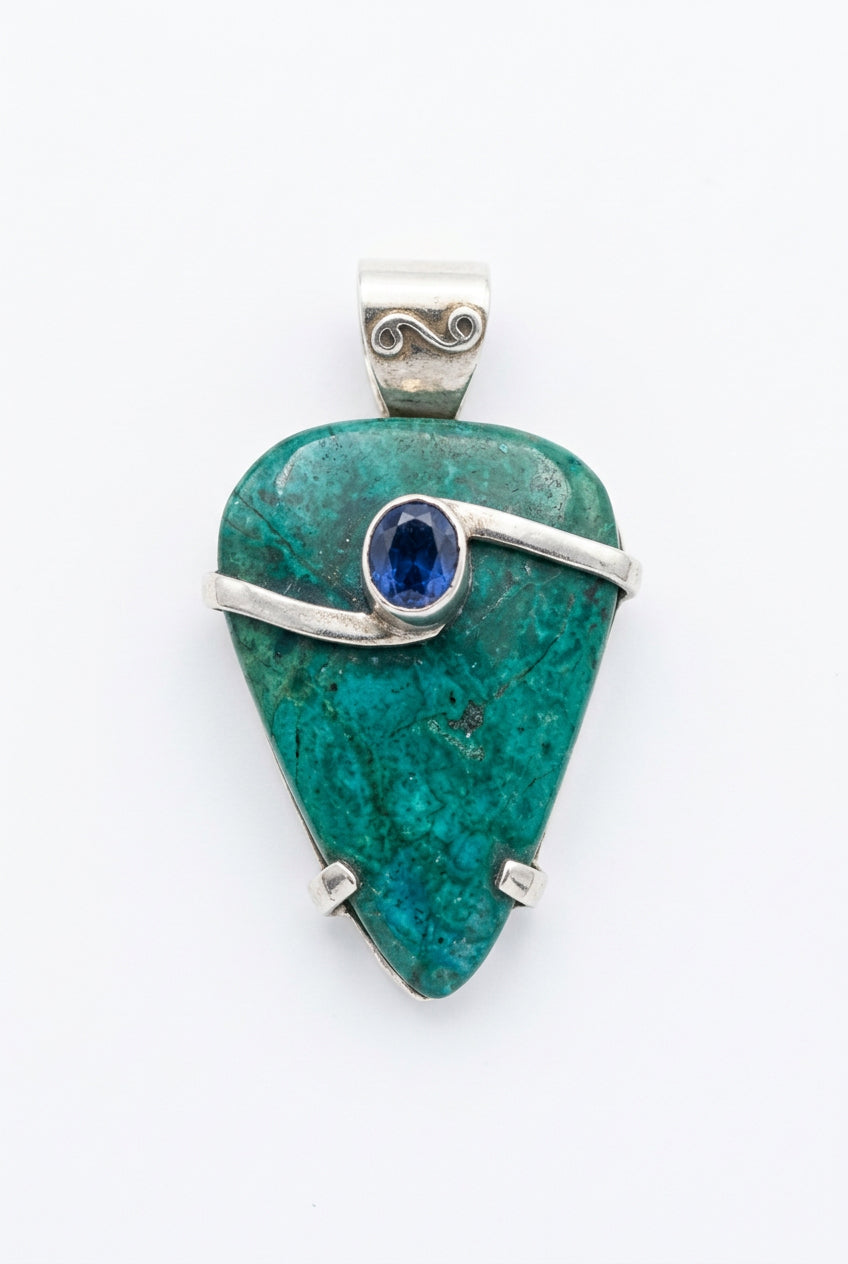 Chrysocolla Kyanite Sterling Silver Pendant
