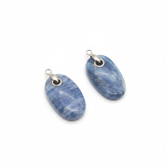 Blue Kyanite Polsihed Slab Drilled Bail Sterling Silver Pendant