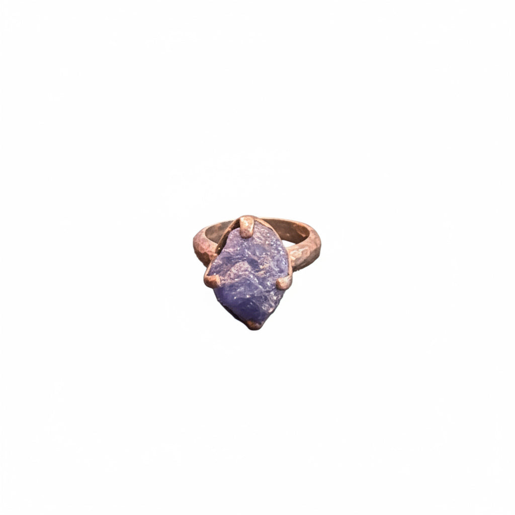 Tanzanite Raw Claw Set Beated Band .925 Sterling Silver Ring Size 7