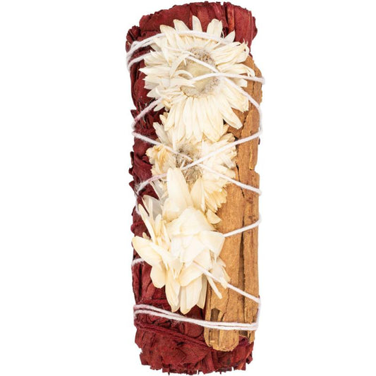 4" White Sage with Dragon's Blood, Cinnamon & Flowers Smudge Stick