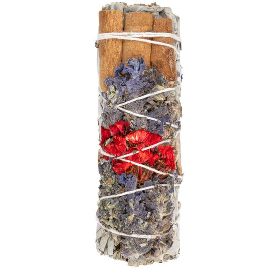 4" White Sage with Cinnamon, Lavender & Flowers Smudge Stick