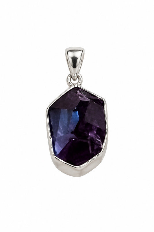 Amethyst Dark Natural Point Cut Base Framed .925 Sterling Silver Pendant