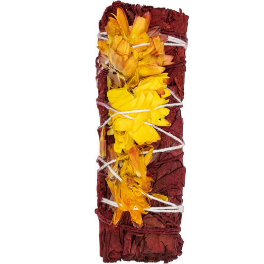 4" Good Fortune Sage with Flowers Smudge Stick