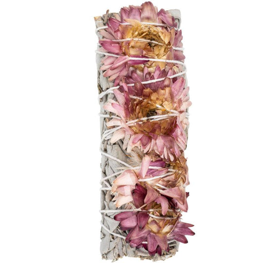 4" Healing Sage with Flowers Smudge Stick