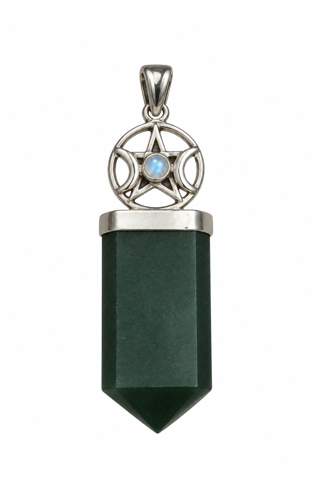 Jade Moonstone Triple Goddess Sterling Silver Pendant