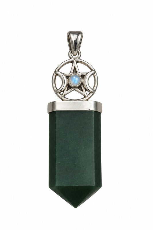 Jade Moonstone Triple Goddess Sterling Silver Pendant