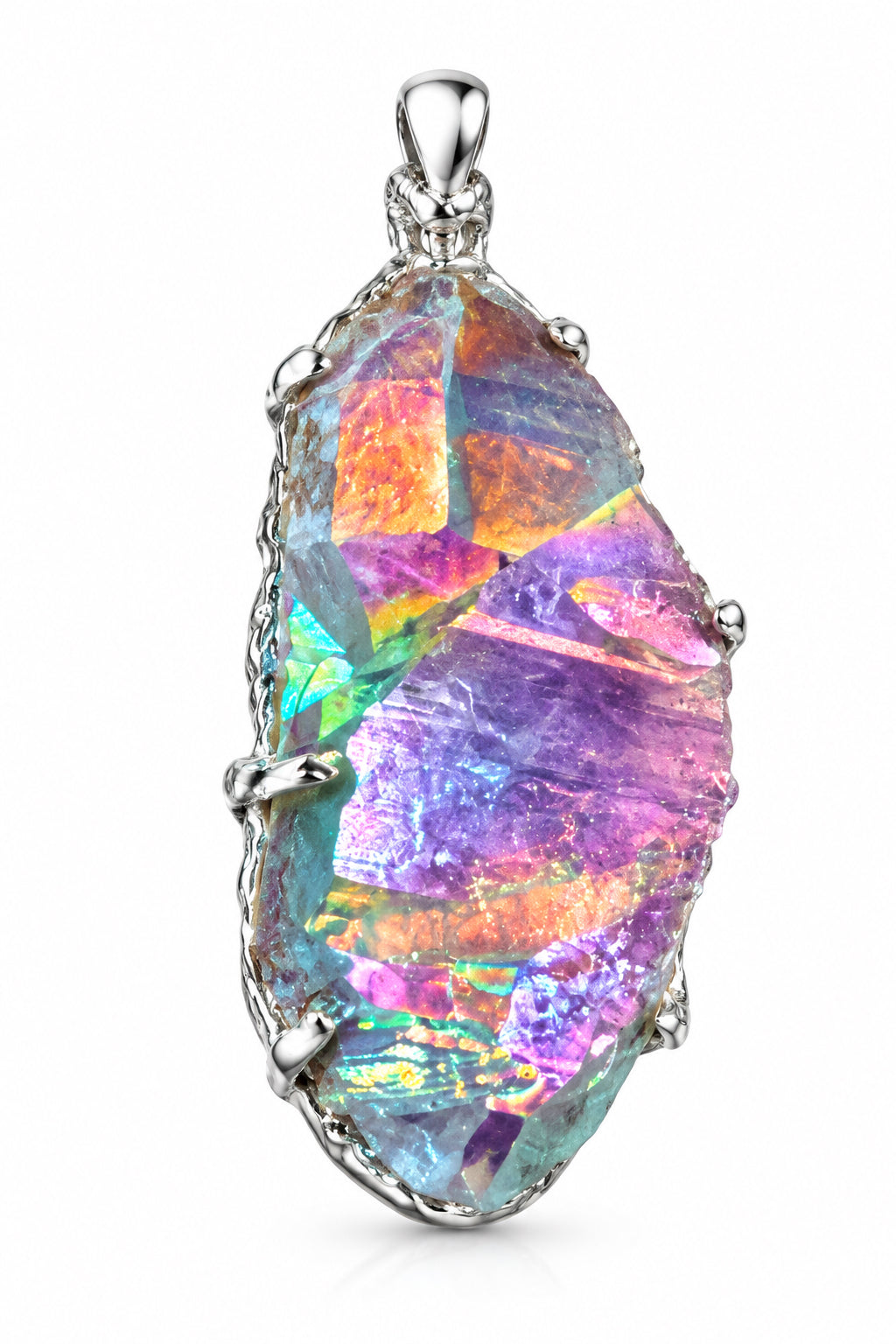 Angel Aura Quartz Point Claw Set Sterling Silver Pendant
