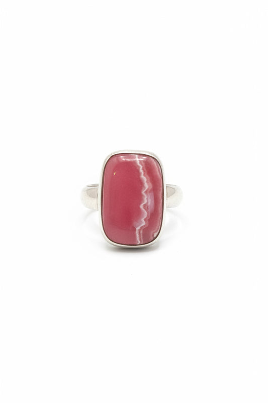 Rhodochrosite Rectangle Cab Sterling Silver Ring Size 9