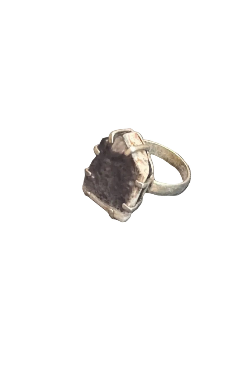 Trapiche Amethyst Polished Slab Claw Set Sterling Silver Ring Size 9