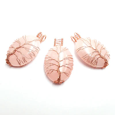 Rose Quartz Tree Pendant Copper Wire Wrap Pendant