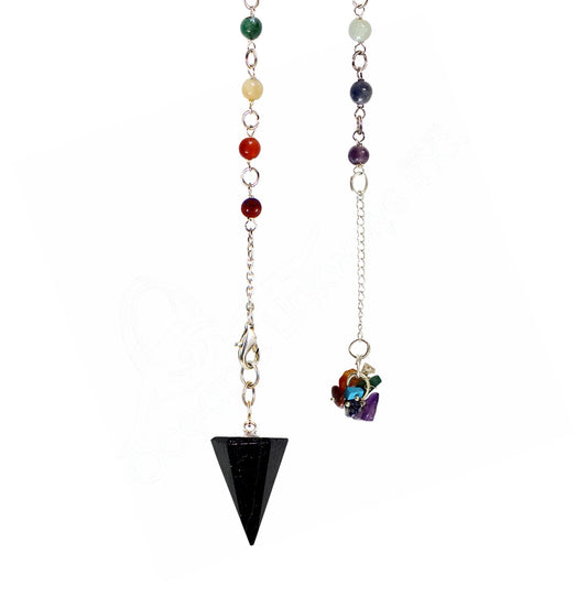 Black Torumaline Chakra Beads Chain W/ Chips Stones 12.5″L Pendulum