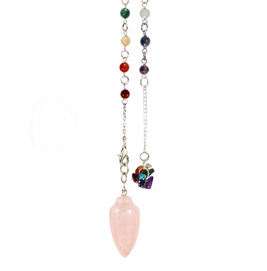 ROSE QUARTZ TEARDROP CHAKRA CHAIN 10″L PENDULUM