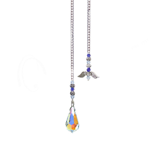 CRYSTAL AB FACETED TEARDROP ANGEL WINGS BEADED CHAIN 10.5-11″L PENDULUM