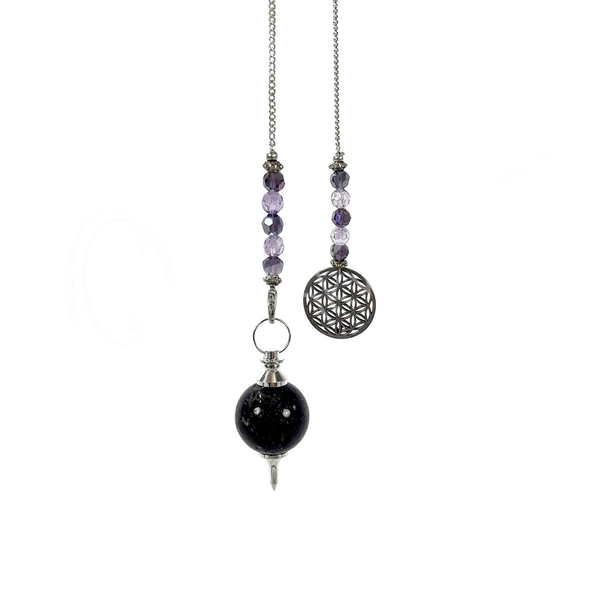 Amethyst Ball / Sphere With Beads & Flower Of Life Charm Pendulums 11″L