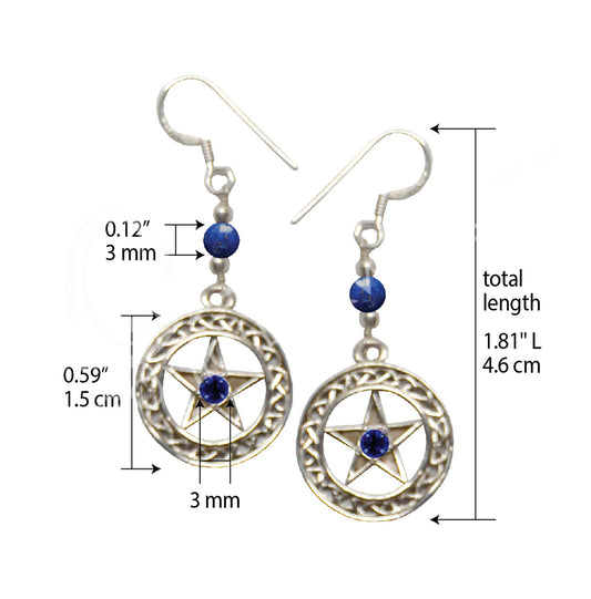 Pentacle W/ Lapis Lazuli Sterling Silver 2" Earrings