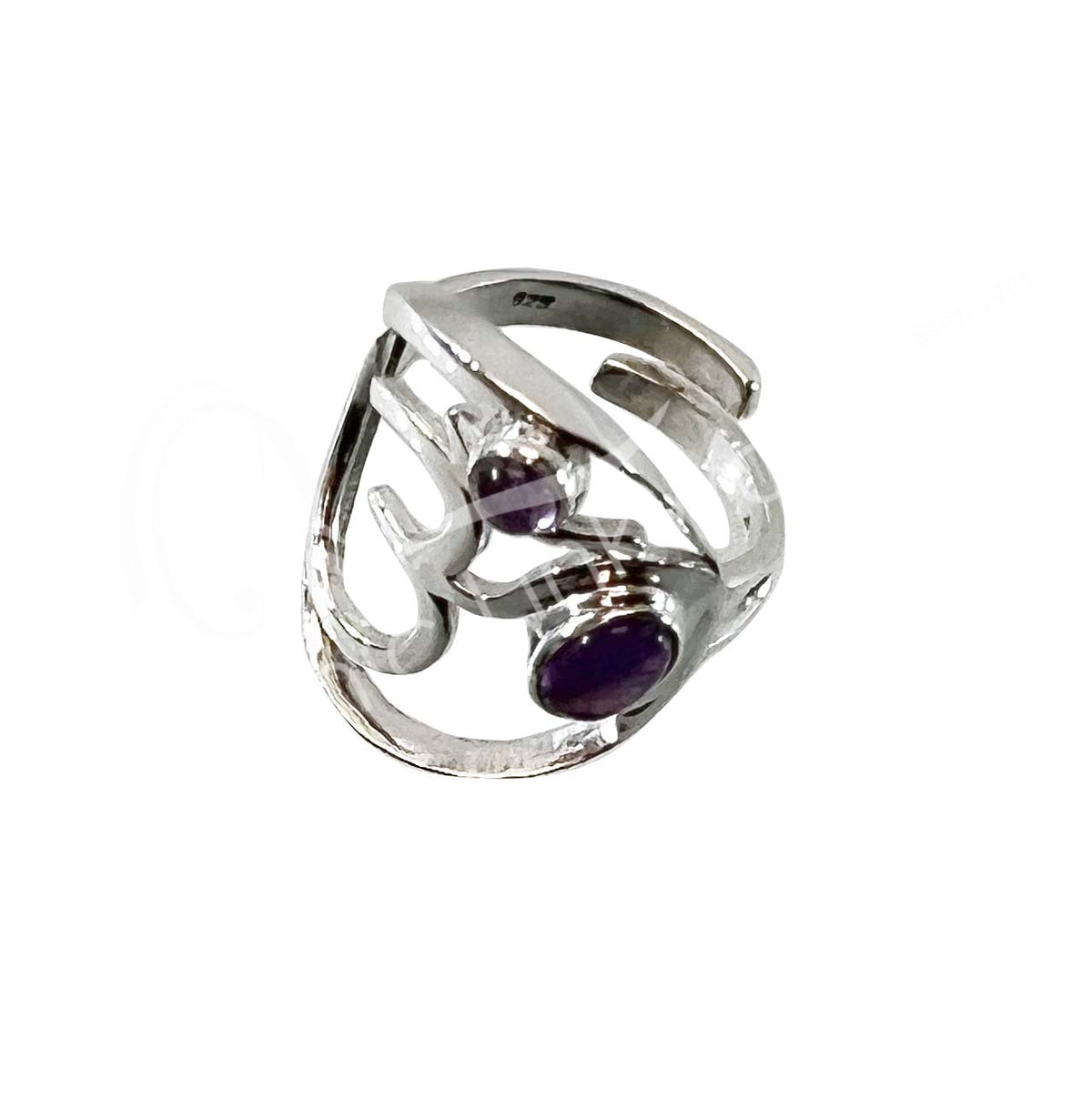Om W/ Amethyst Sterling Silver Adjustable Ring