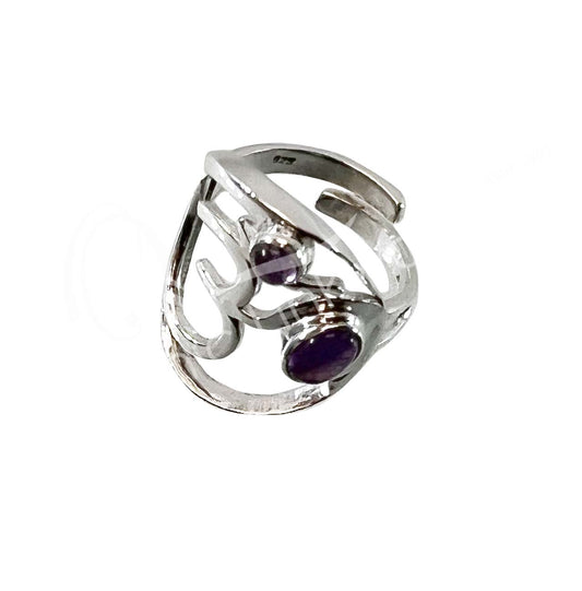 Om W/ Amethyst Sterling Silver Adjustable Ring