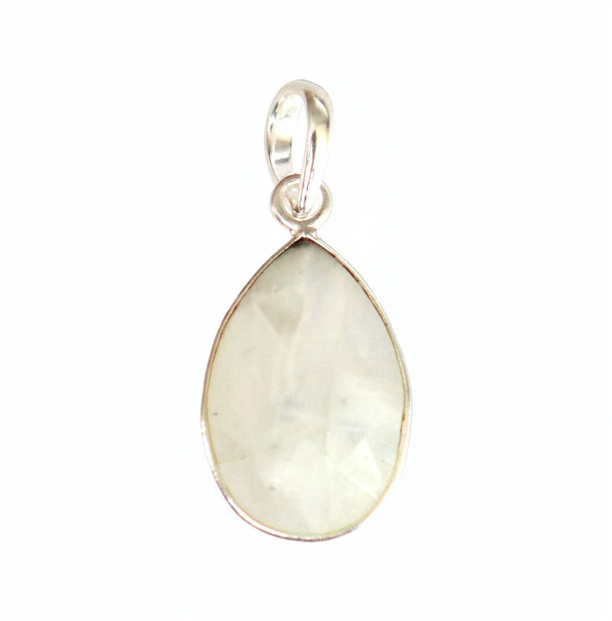 Rainbow Moonstone Faceted Drop Sterling Silver Pendant
