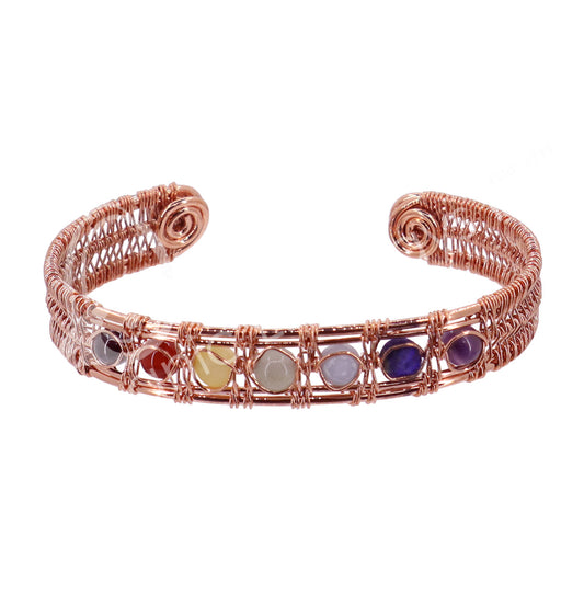 Copper Wire with Chakra Bead Stones Adjustable Cuff Bracelets