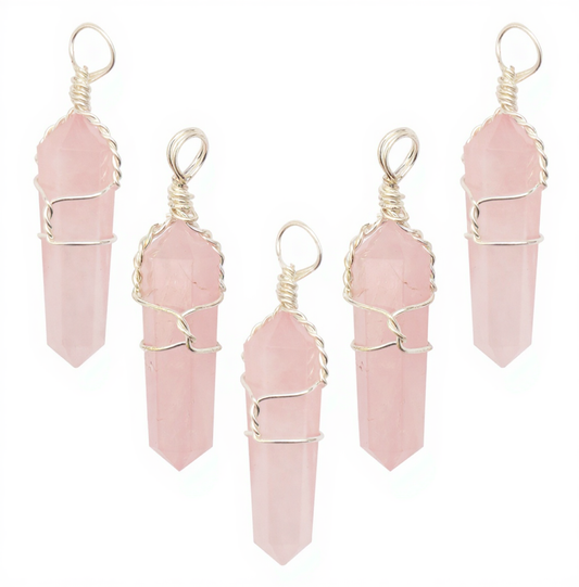 Rose Quartz Wire Wrapped D/T Point Pendant