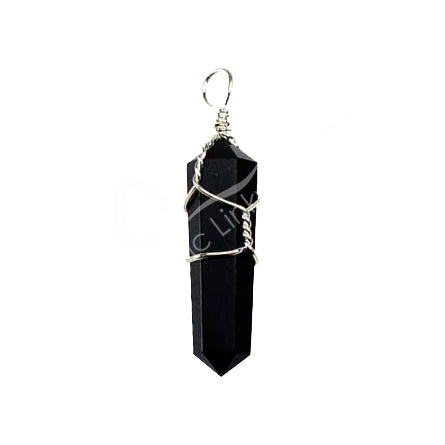 Black Obsidian Wire Wrapped D/T Point Pendant