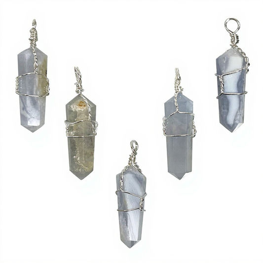 Blue Lace Agate Wire Wrapped D/T Point Pendant