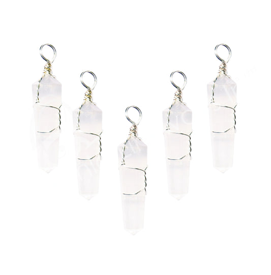 Selenite Wire Wrapped D/T Point Pendant