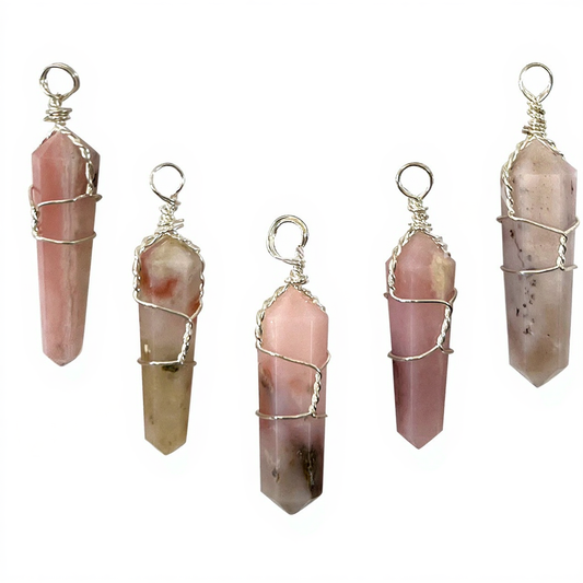 Pink Opal Wire Wrapped D/T Point Pendant