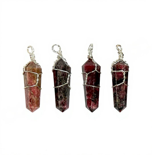 Rhodonite Wire Wrapped D/T Point Pendant