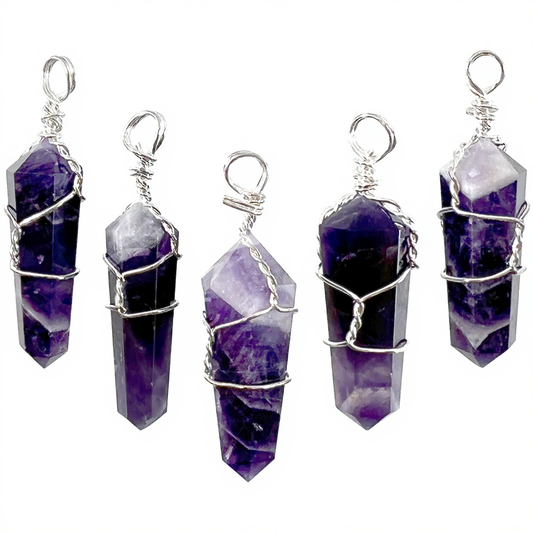 Amethyst Chevron Wire Wrapped D/T Point Pendant