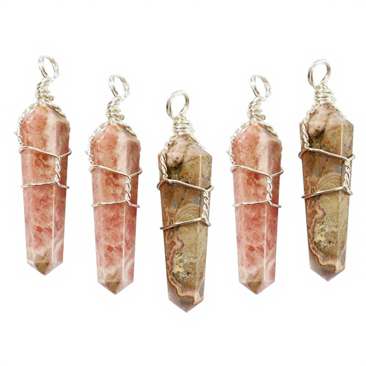 Rhodochrosite Wire Wrapped D/T Point Pendant