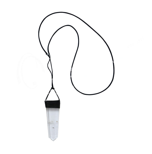CLEAR QUARTZ FLAT WITH BLACK CORD 16-17″L NECKLACE