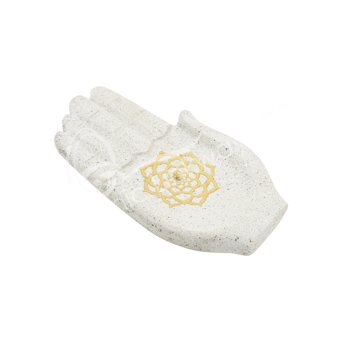CERAMIC COMPOSITE SINGLE HAND WITH GOLD LOTUS 6 X 3″ INCENSE HOLDER –
