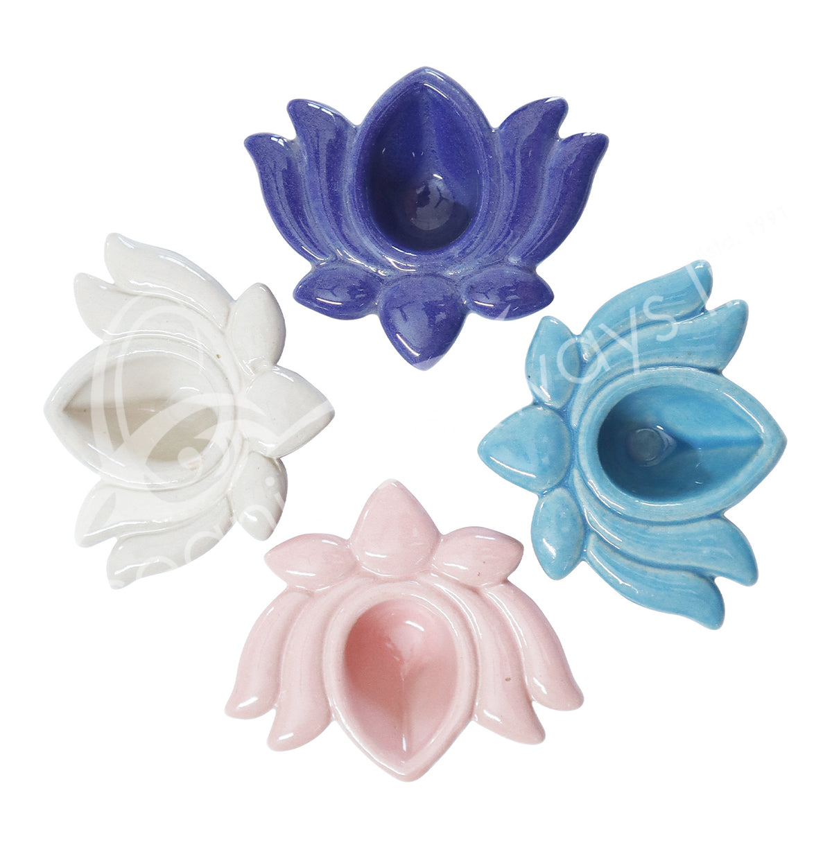 CERAMIC LOTUS MIXED COLORS 2.25″L X 0.75″H INCENSE HOLDER