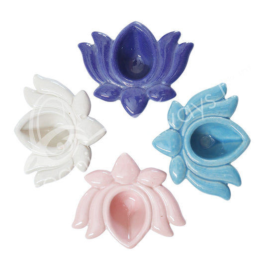 CERAMIC LOTUS MIXED COLORS 2.25″L X 0.75″H INCENSE HOLDER
