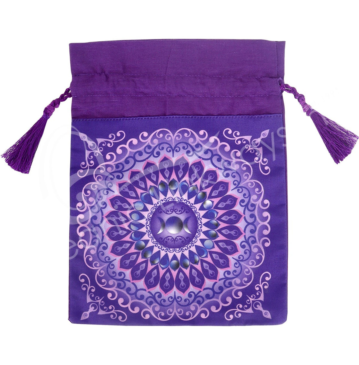 PURPLE GODDESS MANDALA WITH TASSELS 6 X 8″ PRINTED BAG