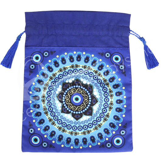 BLUE EVIL EYE MANDALA WITH TASSELS 6 X 8″ PRINTED BAG