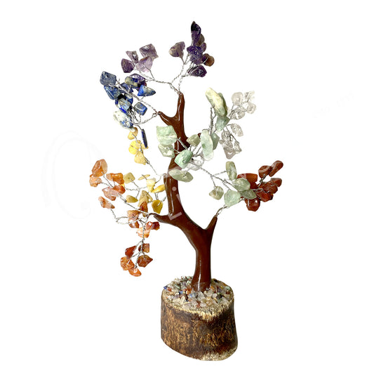 100 Chakra Chips Stone With Brown Trunk Crystal Gem Tree 7.5"