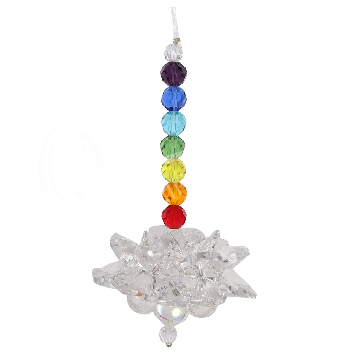Crystal Glass Lotus W/ Chakra Beads Clear AB Color Hanging Sun Catcher 8.5"