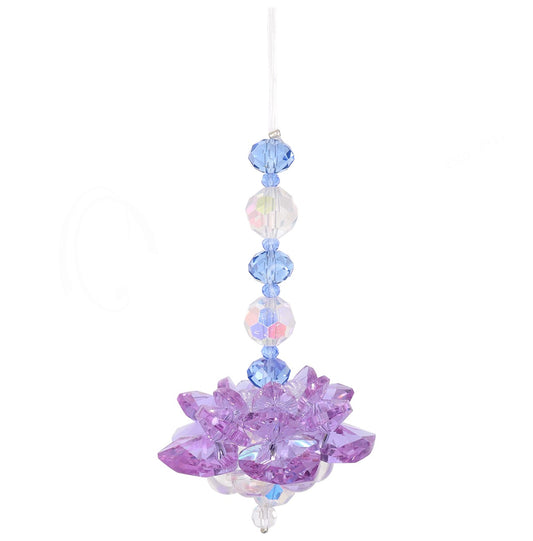 Crystal Glass Lotus with Beads Purple Color Hanging Sun Catcher 8.5"