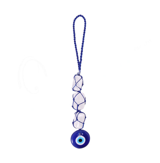 EVIL EYE HANGING – CORD NET SELENITE 8-9″L
