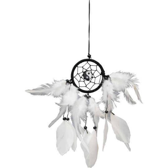 Mini Yin Yang White Feathers Dream Catcher