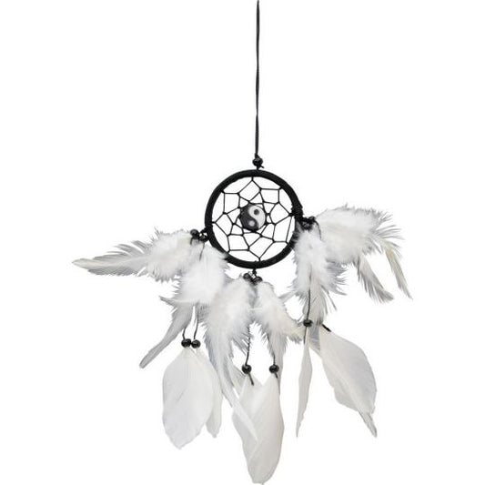 Mini Yin Yang White Feathers Dream Catcher