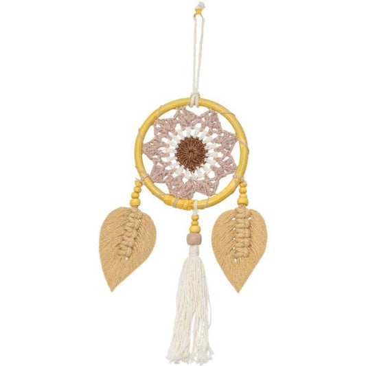 Lotus with Macrame Boho Natural Woven Leaves Dreamcatcher