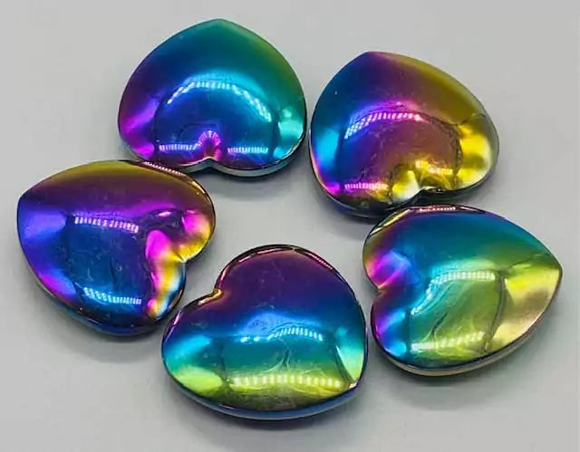 Hematite Titanium Rainbow Aura Heart - 1.5 X 1.75″
