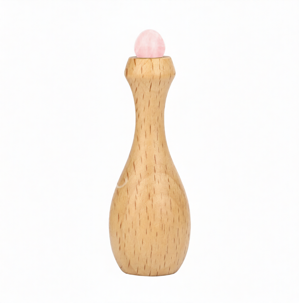 Rose Quartz Eye Roller with Wood Handle 2.35"