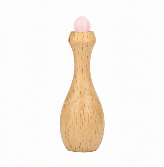 Rose Quartz Eye Roller with Wood Handle 2.35"