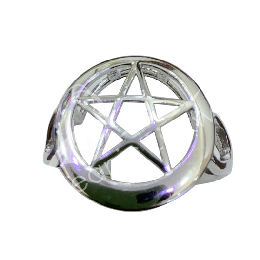 Pentacle .925 Sterling Silver Adjustable Ring 0.6 DIA