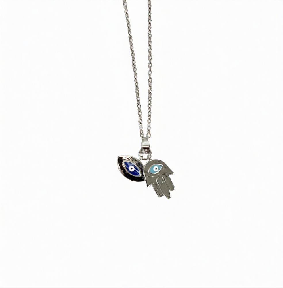 Evil Eye & Hamsa Hand Sterling Silver Pendant .85"