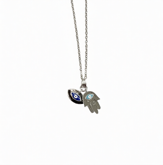 Evil Eye & Hamsa Hand Sterling Silver Pendant .85"